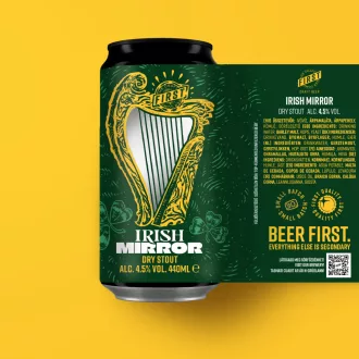 Irish Mirror fekete szűretlen stout stílusú FIRST Craft Beer dobozos sör