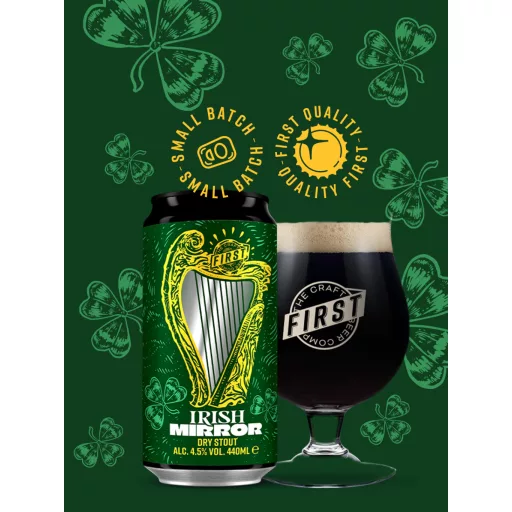 Irish Mirror fekete szűretlen stout stílusú FIRST Craft Beer dobozos sör
